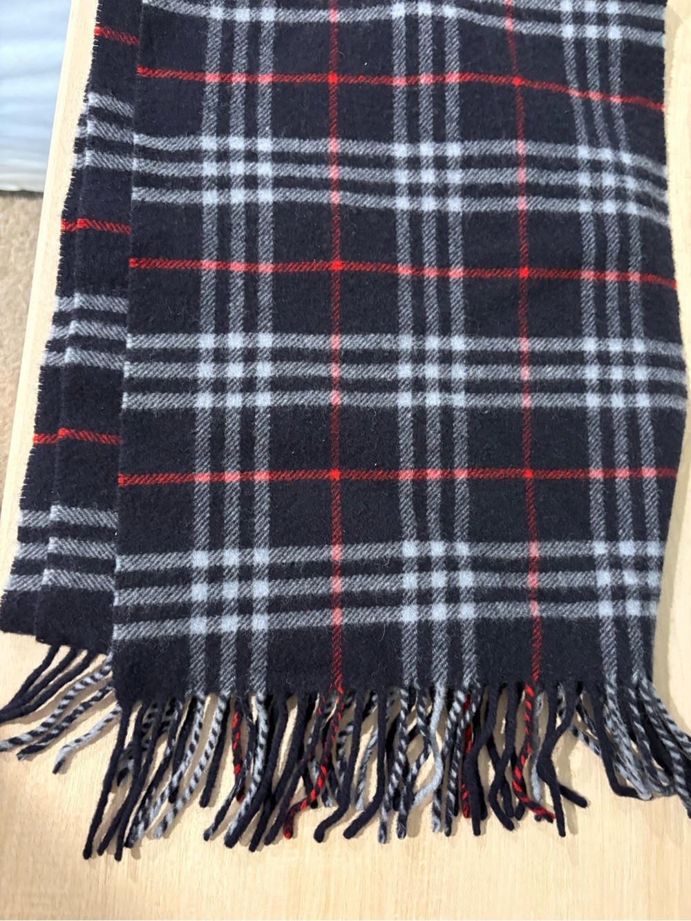 Burberry Fringe Scarf - Black, White & Red